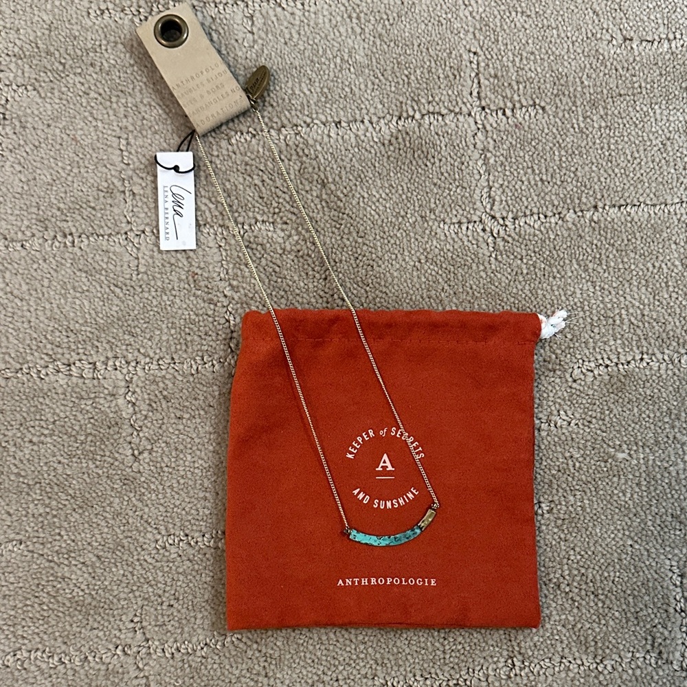 Anthropologie Lena Bernard Gold Necklace with Turquoise Detail